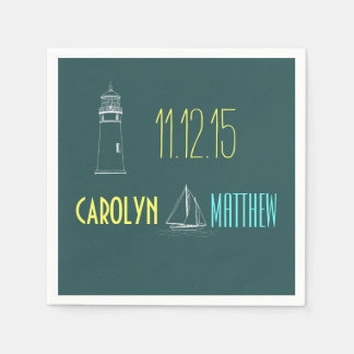 Serviette En Papier Bateau nautique | Mariage bleu phare
