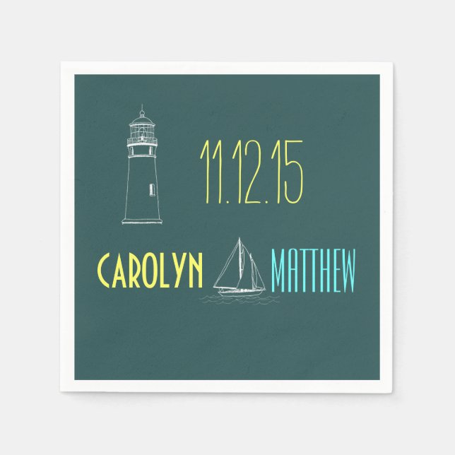 Serviette En Papier Bateau nautique | Mariage bleu phare (Devant)