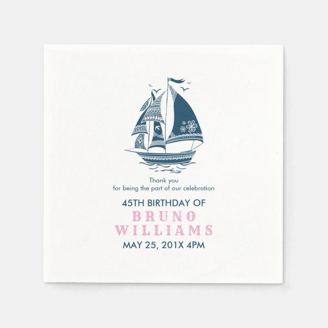 Serviette En Papier Bateau Nautique Tribal bleu marine Modèle (Devant)