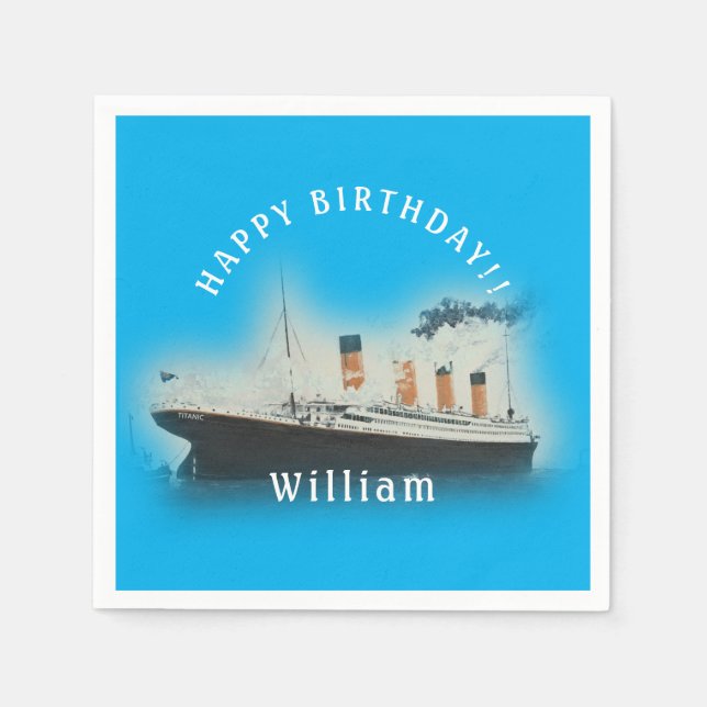 Serviette En Papier Bateau Titanic Blue Birthday White Star Line (Devant)