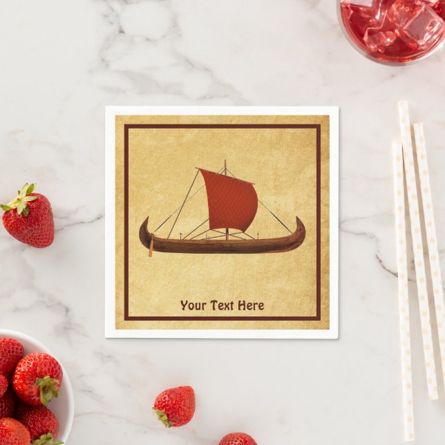 Serviette En Papier Bateau viking à voile rouge II (En situation)