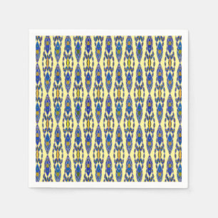 Serviette En Papier Batik tribal - Acier bleu, gris et jaune