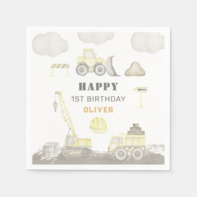 Serviette En Papier Bâtiment Amusement Construction Enfants 1ère fête  (Devant)
