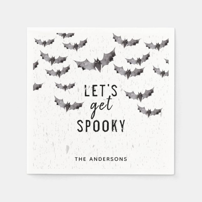 Serviette En Papier Bats noirs et blancs Fête d'Halloween (Devant)