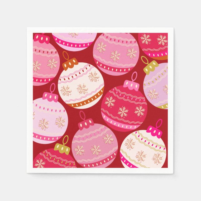 Serviette En Papier Baubles De Noël Rose Et Rouge (Devant)