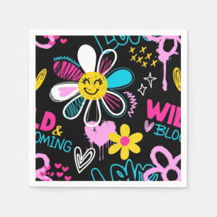 Serviette En Papier Bavoir bébé à motif graffiti fleur smiley coloré