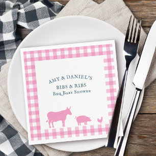 Serviette En Papier BBQ Baby Shower Côtes et Bébé Rustique Rose