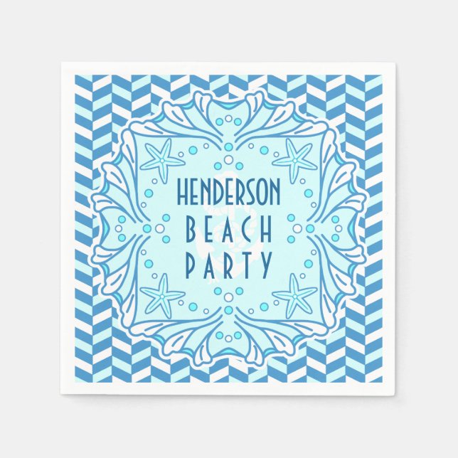Serviette En Papier Beach Party Art déco Shell et Herringbone Custom (Devant)