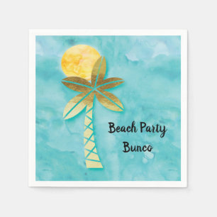 Serviette En Papier Beach Party Bunco Bleu Aquarelle Or Palmier