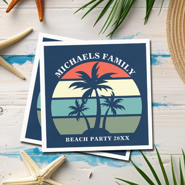 Serviette En Papier Beach Party Palm Tree Sunset Island Custom Blue (Créateur téléchargé)