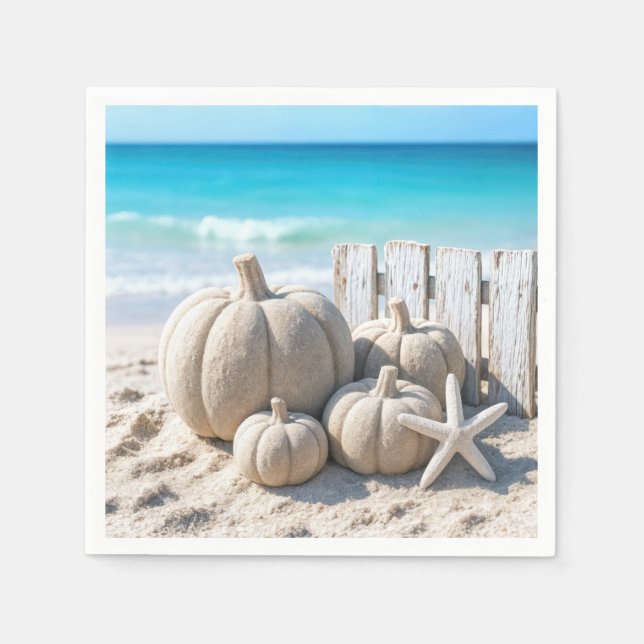 Serviette En Papier Beach Sand Pumpkins and Starfish (Devant)
