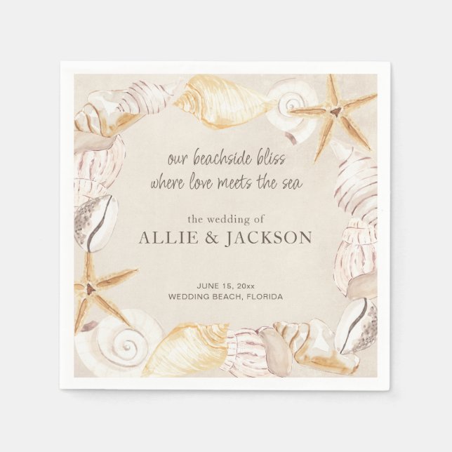 Serviette En Papier Beach Seashells Sand Love Sea Mariage (Devant)