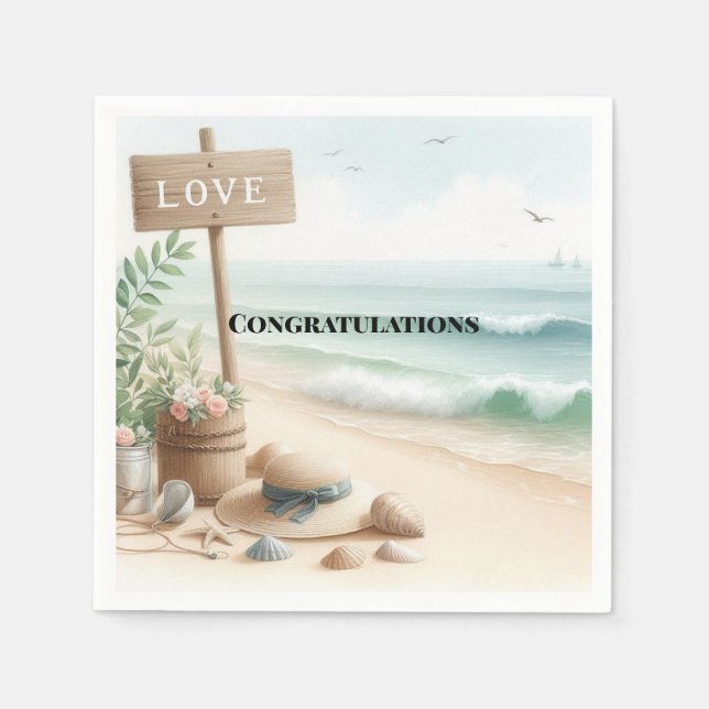 Serviette En Papier Beach Waves Love Félicitations Napkin (Devant)
