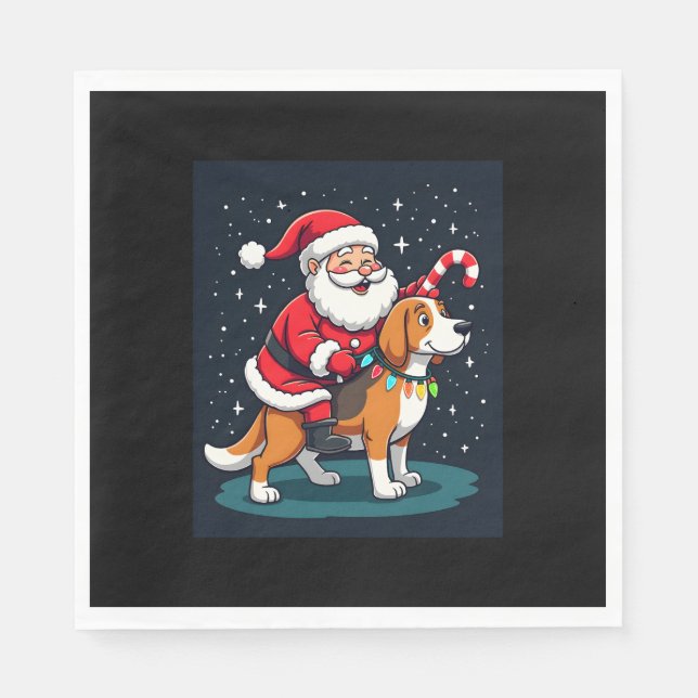 Serviette En Papier Beagle Xmas Éclairage Père Noël équitation Beagle  (Devant)