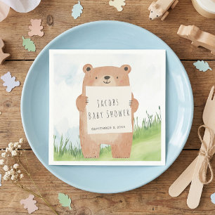 Serviette En Papier Bear Baby shower mignonne bois rustique