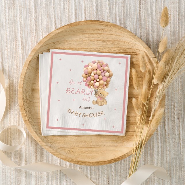 Serviette En Papier Bear Balloons Bébé Fille Douche Boho Rose (Créateur téléchargé)