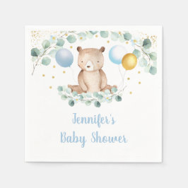 Serviette En Papier Bear Greenery Gold Blue Boy Baby shower
