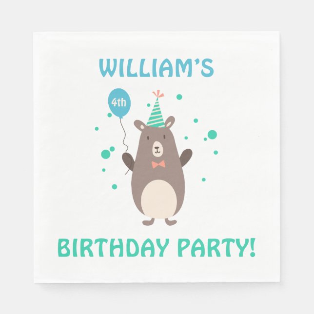 Serviette En Papier Bear mignonne avec ballon fête d'anniversaire (Devant)