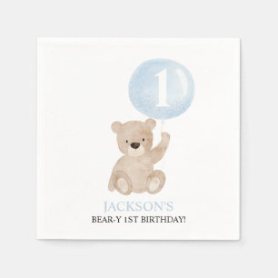 Serviette En Papier Béary 1er Anniversaire Garçons Bleu Balloon