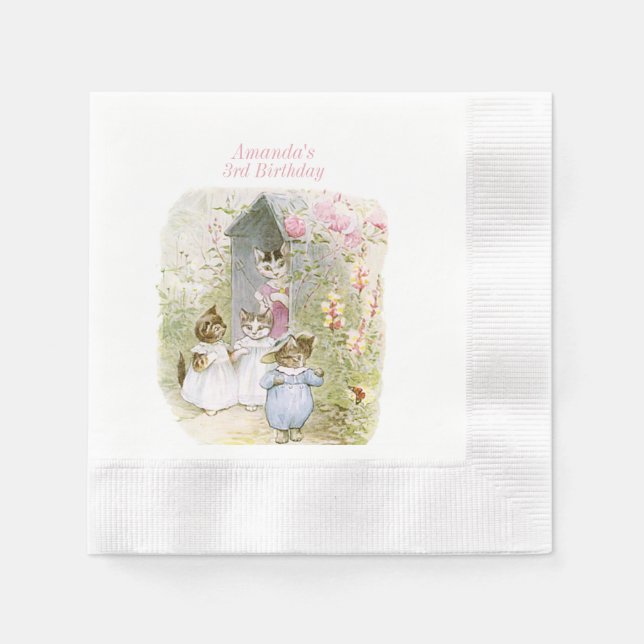 Serviette En Papier Beatrix Potter Tom Kitten, Mittens et Moppet (Devant)