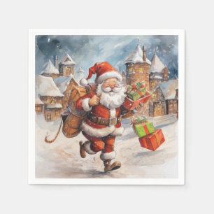 Serviette En Papier Beau Abstrait Courir le Père Noël Cadeaux