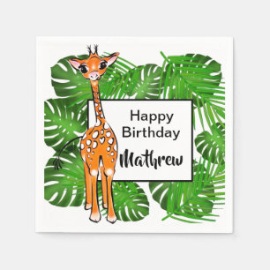 Serviette En Papier Beau Anniversaire Animaux Safari forêt tropicale