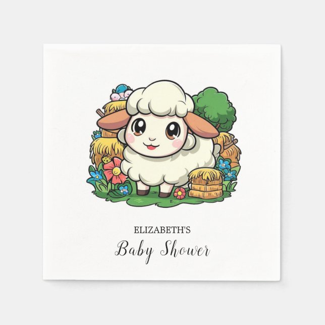 Serviette En Papier Beau Baby shower Whimsical Sheep (Devant)