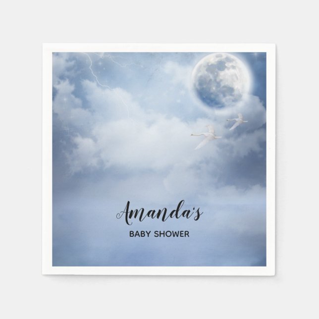 Serviette En Papier Beau ciel bleu avec Baby shower de cygnes volants (Devant)