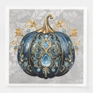 Serviette En Papier Beau citrouille bleu et or bijoux