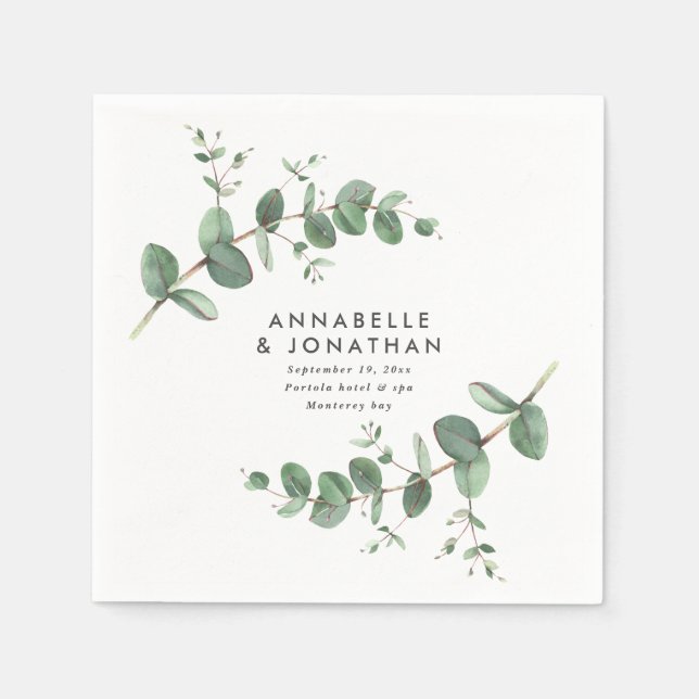 Serviette En Papier Beau délicat mariage de feuillage d'eucalyptus (Devant)