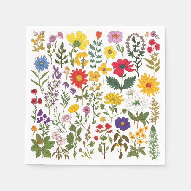 Serviette En Papier Beau Fleur sauvage rétro des années 60, (Devant)