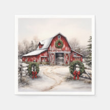 Beau hiver neigeux Rustic Red Grange Noël