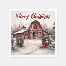 Beau hiver neigeux Rustic Red Grange Noël