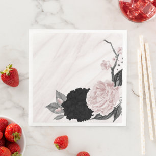 Serviette En Papier Beau marbre noir & rose fleurs