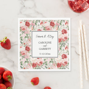 Serviette En Papier Beau Mariage Fleurs Romantiques Rouges Roses Blanc