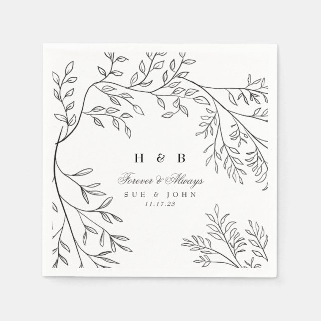 Serviette En Papier Beau Mariage floral élégant (Devant)