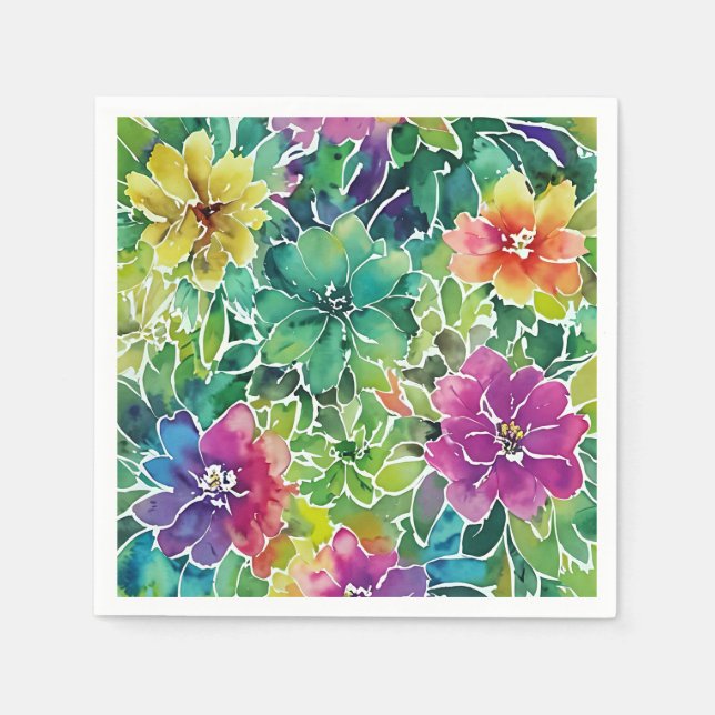 Serviette En Papier Beau Motif de fleurs d'aquarelle (Devant)