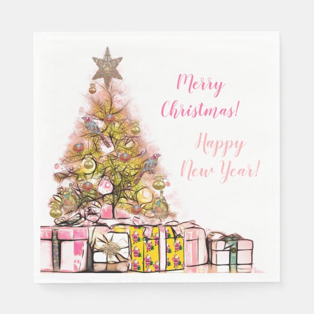Serviette En Papier Beau Noël annuel fête rose (Devant)
