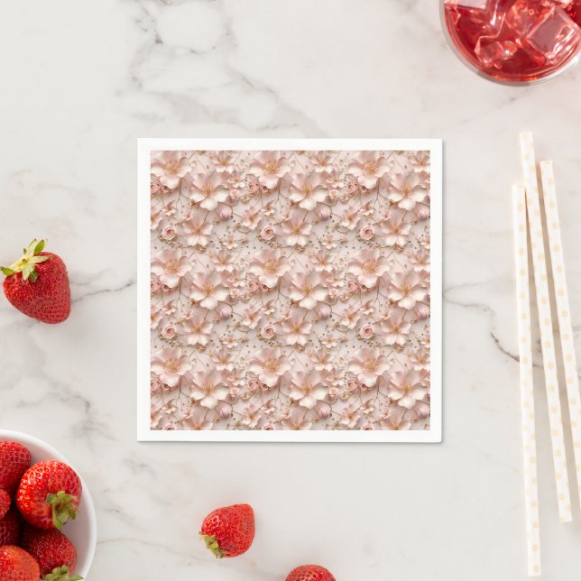 Serviette En Papier Beau Pastel Rose Doux Floral (En situation)