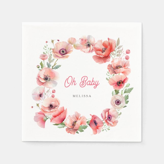 Serviette En Papier Beau Pavot Rose Oh Baby (Devant)