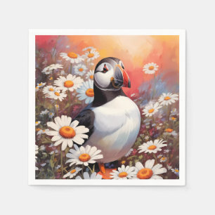 Serviette En Papier Beau Puffin Dans Le Champ Maisy
