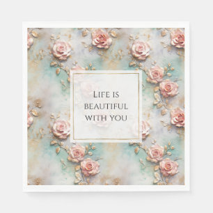 Serviette En Papier Beau Romantique Rose rose rose Roses romantiques