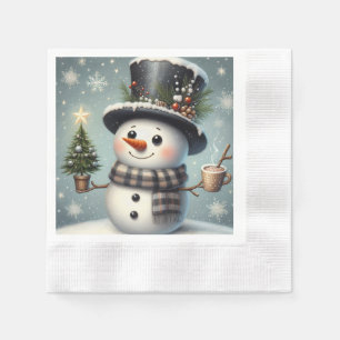 Serviette En Papier Beau tourbillon Noël/bonhomme de neige d'hiver