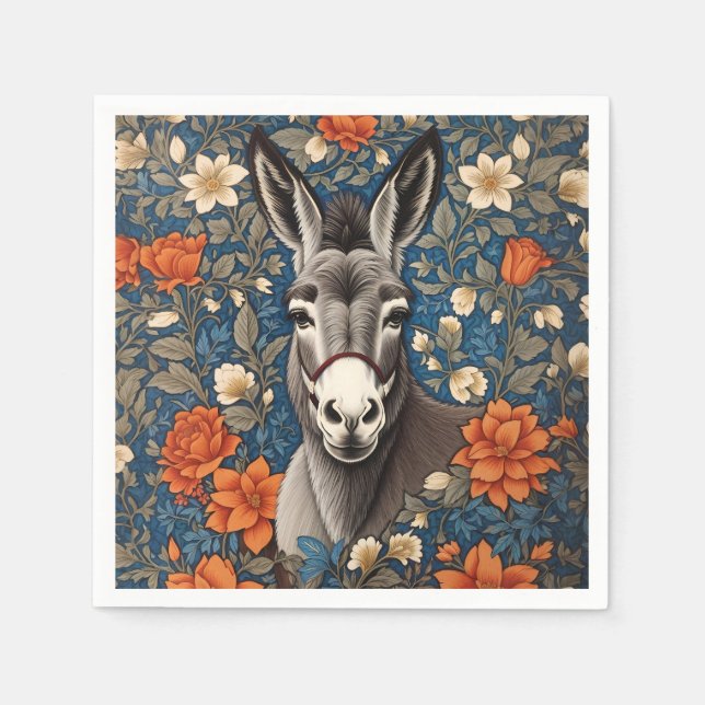 Serviette En Papier Beau visage âne Elégant floral (Devant)