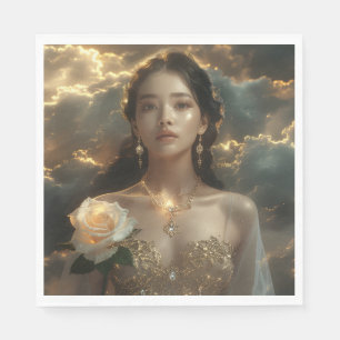 Serviette En Papier Beauté asiatique avec rose blanche