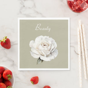 Serviette En Papier Beauté Rose Fleur Verte Blanche