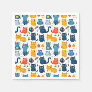 Serviette En Papier Beaux chats kawaii, jouer avec des jouets blanc ba
