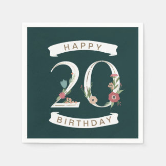 Serviette En Papier Beaux chiffres floraux 20e anniversaire serviettes