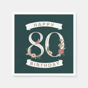 Serviette En Papier Beaux chiffres floraux 80e anniversaire serviettes