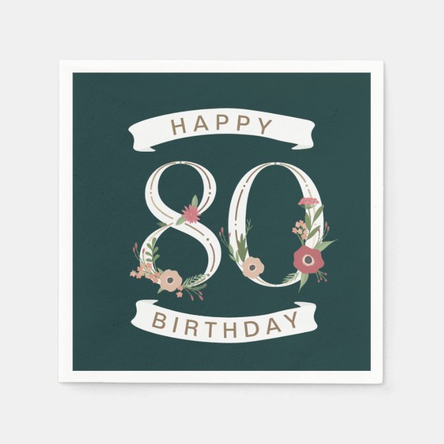 Serviette En Papier Beaux chiffres floraux 80e anniversaire serviettes (Devant)